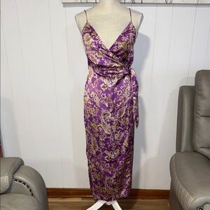 Zara Purple and Gold Floral Midi Dress